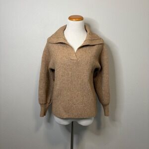 Sadie & Sage Chunky Oversized Ribbed Collar Sweater Off Shoulder Brown Medium